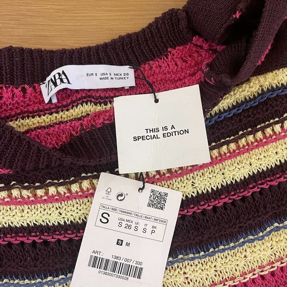 Women's Zara Special Edition Size S Crochet Knit Striped Maxi Dress NWT New - Picture 9 of 10